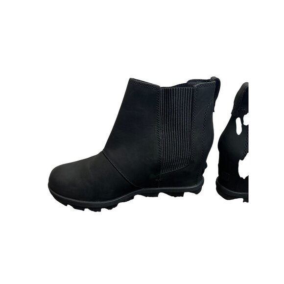 Sorel Joan of Arctic Wedge Chelsea Black Leather Waterproof Ankle Boots Size 9 - Picture 11 of 12